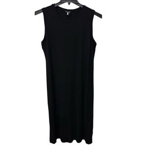 Eileen Fisher Stretch Jersey Knit Tank Midi‎ Dress Crewneck Lagenlook Black XL